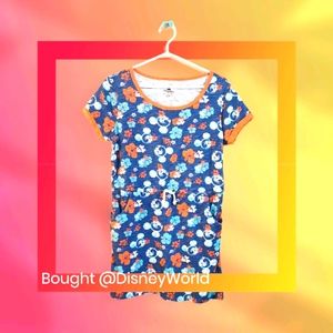 Disney, M, Floral Mickey Mini Dress, Blue, Orange